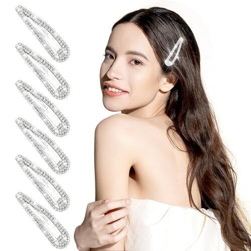 2.4 Inch Rhinestone Hair Clips, 6PCS Hair Clips Snap Barrettes 2.4 in Silver - Foto 1 di 6