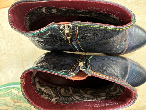 New Spring Step womens boots size 39 blue leather tooled accents med heel zipper - Picture 3 of 6