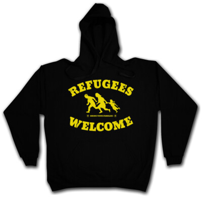 REFUGEES WELCOME HOODIE KAPUZENPULLOVER Demo Pro Willkommen Flüchtlinge Asyl