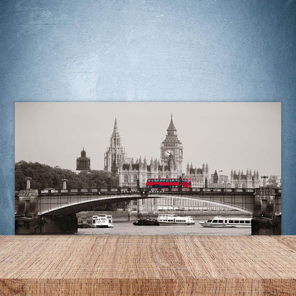 Crédence en verre haute définition 100x50 cm au design panoramique de ville et pont suspendu