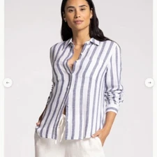 Thread & supply long sleeve button down stripped collared blouse