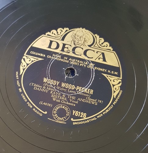 Danny Kaye, Andrews Sisters – Bread And Butter Woman / Woody Wood -78RPM 10" VG+ - Picture 2 of 2