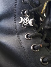 Silver pentagram moon Boot Lace Charms