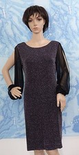 Onyx Nite Women's Short black Glitter Knit With Illusion Split long Sleeve,6