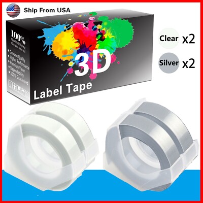 (2Clear+2Silver) 3D Label Tape Work for Dymo 1595GY Dymo 20008CP Makers