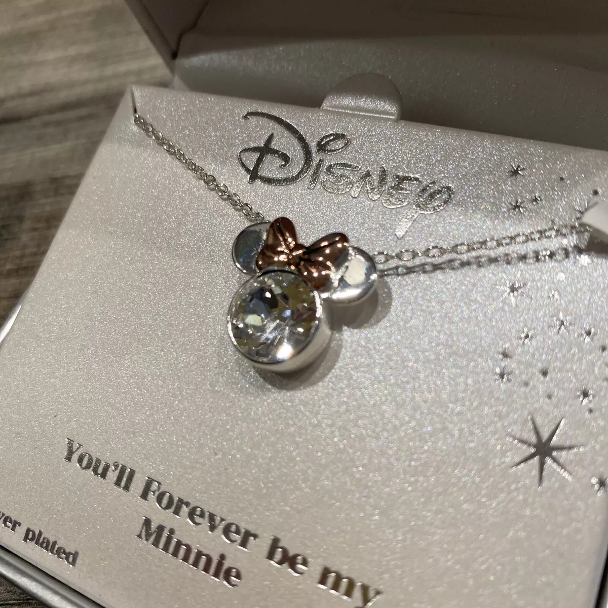 Disney YOU LL FOREVER BE MY MINNIE Mouse Fine Silver Plated Crystal Necklace