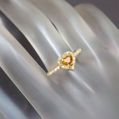 Brand New K18YG Heart Shape Diamond Rose Cut Ring 0.505 FDOY SI2 