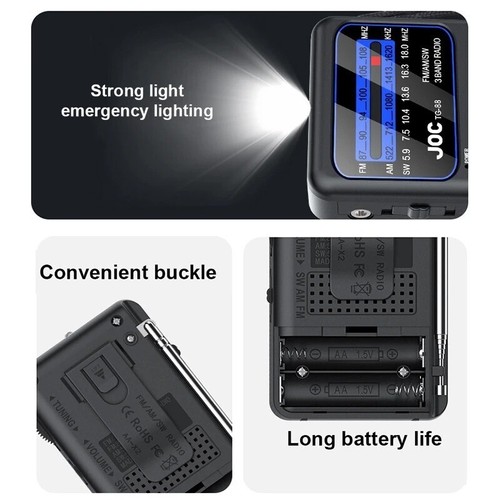 Portable AM/FM/SW Radio Battery Operated Radio with LED Flashlight Small Radio - Picture 5 of 7