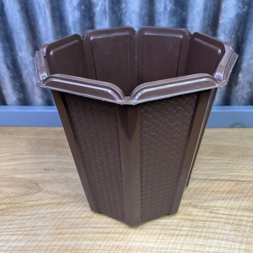 Vintage Rubbermaid 10.5" Brown Basketweave Trash Can Garbage Wastebasket #2945 - Picture 4 of 7