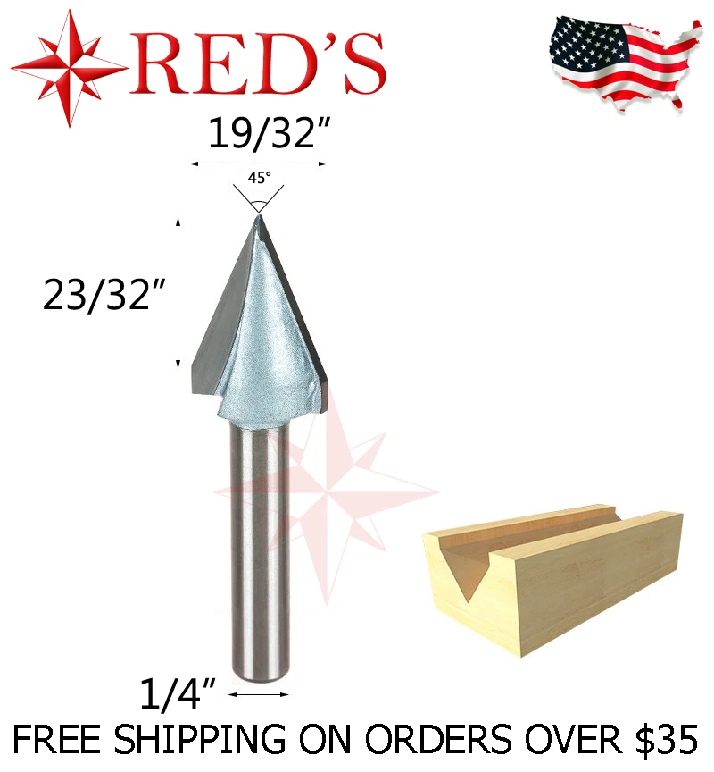 45704 Carbide Tipped V-Groove 90 Deg x 1/2 Dia x 1/4 x 1/4 Inch Shank