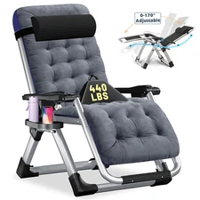 MOPHOTO Folding Zero Gravity Chair Lawn Recliner Reclining Patio With Pearl Mat