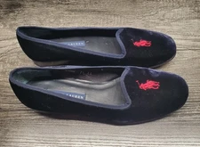 Vintage Ralph Lauren Blue Velvet Loafers Slip On Women Size 7.5AA Made In Spain