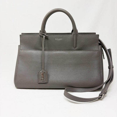 YSL Saint Laurent Gray Calf Leather Shoulder Bag 436620 Pre-Owned