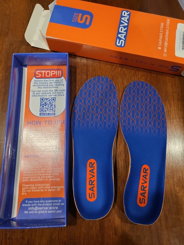 SARVAR Orthotic Insoles Full Length Foam Comfort Med Arch US 7-9 Blue/Orange