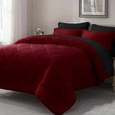  Queen Comforter Set 7 Pieces, Red and Black Bed in a Bag Queen Size, Bed Se...