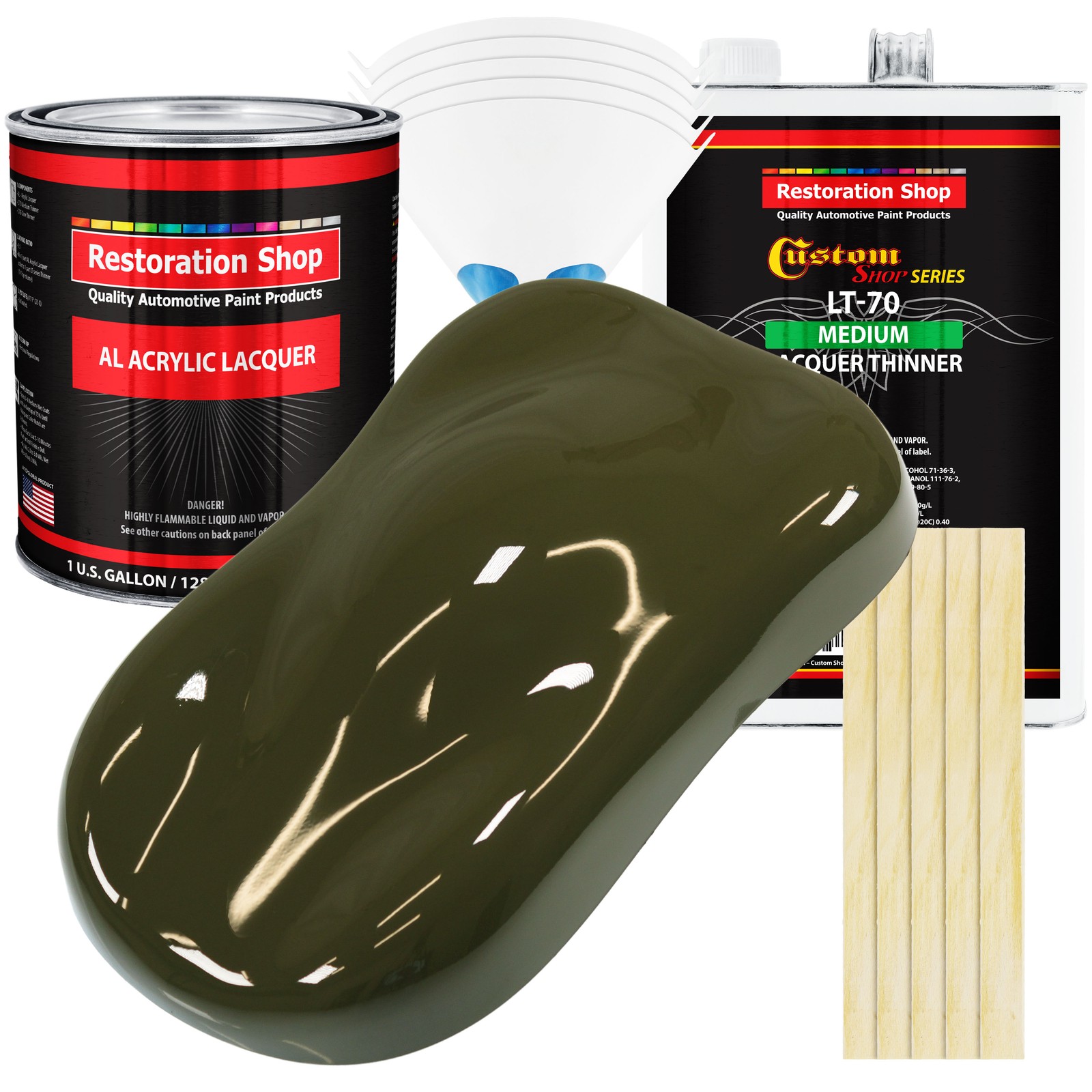 Olive Drab Acrylic Lacquer Gallon Auto Paint Kit, Medium Thinner