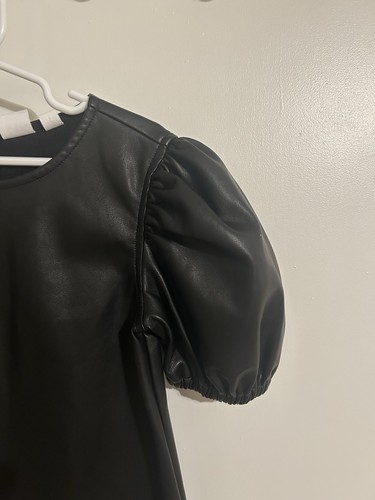 GAP Kids Black Puff Sleeved Faux Leather Girls Dress. Size Small 6/7. - Picture 3 of 9