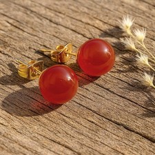Elegante Karneol Ohrstecker Edelstahl  Rote Edelstein Perlen Ohrringe Schmuck