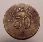 Ecorse Michigan MI trade token Ingle System c.1909 N. D. Merritt 50¢ brass — photo 1