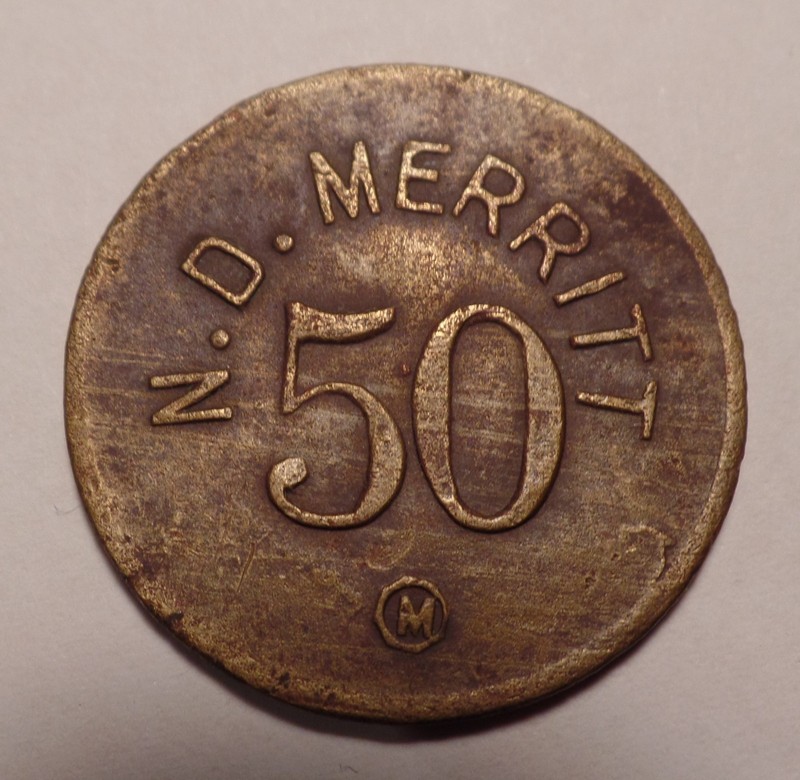 Ecorse Michigan MI trade token Ingle System c.1909 N. D. Merritt 50¢ brass