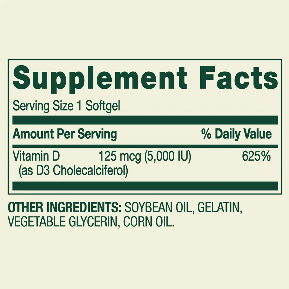 Cápsulas blandas suplementos de vitamina D3 Spring Valley - 5000iu (250 unidades) Foto 3 de 4