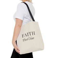 Faith Over Fear Tote Bag Christian Cross Inspirational Religious Gift
