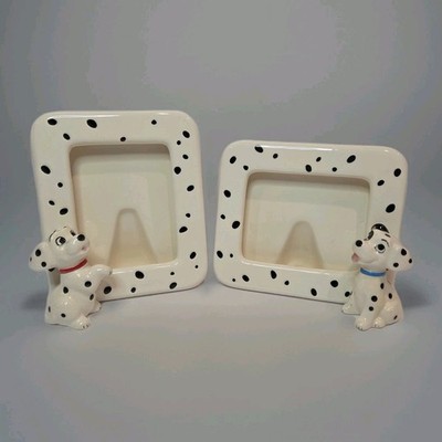 2 VTG 101 Dalmatian CERAMIC Picture Frames Photo Disney Parks 3.5 X 5'' JAPAN EUC