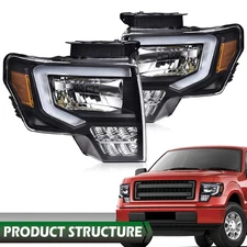 Fit For 2009 10 11 12 13 14 Ford F150 Black LED DRL Headlights Lamps Left+Right