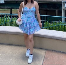 Wild Fable Women's Blue Pink Purple Floral Mini Dress Layered Ruffle Sleeveless