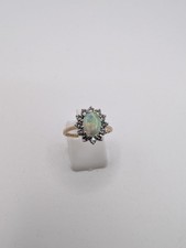 Vintage 9ct Gold Natural Opal Diamond Cluster Ring Size N Halo Engagement 375 UK