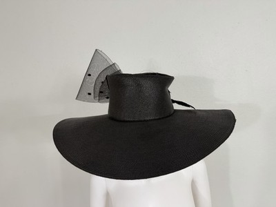 Vintage Doris Designed Famous-Barr Wide Brim Percher Straw Hat w/ Black Bow Vintage Doris Designed Navy Straw Hat with Netting, R… - Gem main image 4