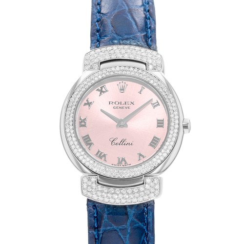 Rolex Cellini 6673 26MM Pink Dial Diamond 18k White Gold Ladies Watch 2005