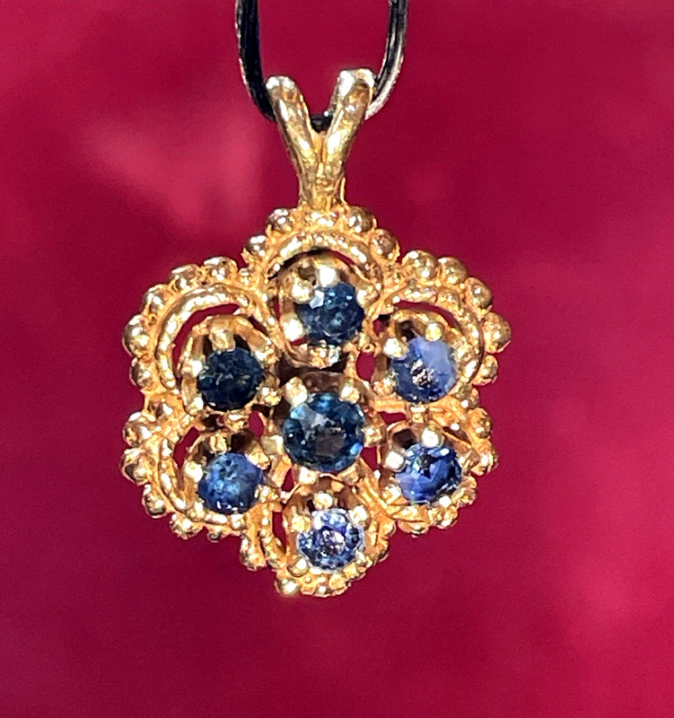 14K GOLD BLUE SAPPHIRE PENDANT NATURAL GEMSTONE SIGNED ATL 3.4 GRAMS 20 MM L