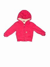 Carhartt Jacket Girls 3T Pink Hooded Zip Up Sherpa Lined Canvas Outdoor