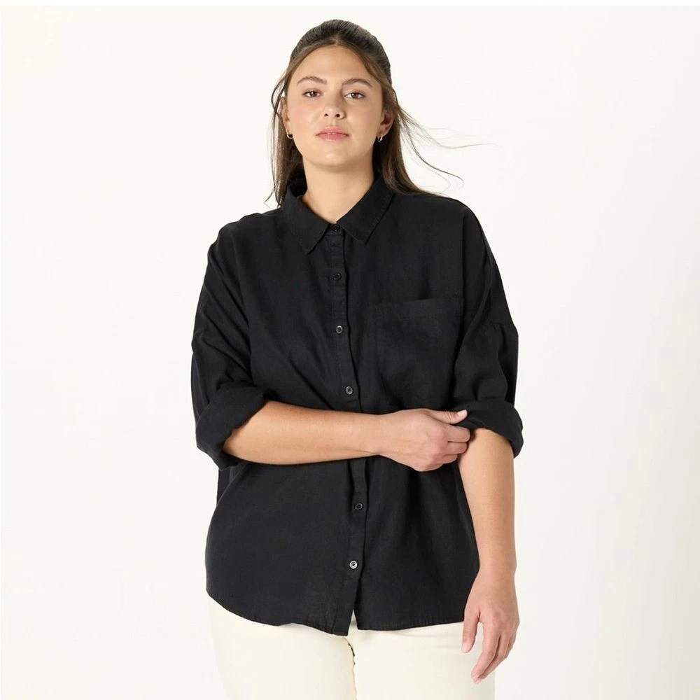 NWT THE DROP LINEN BLACK BUTTON DOWN SIZE XL