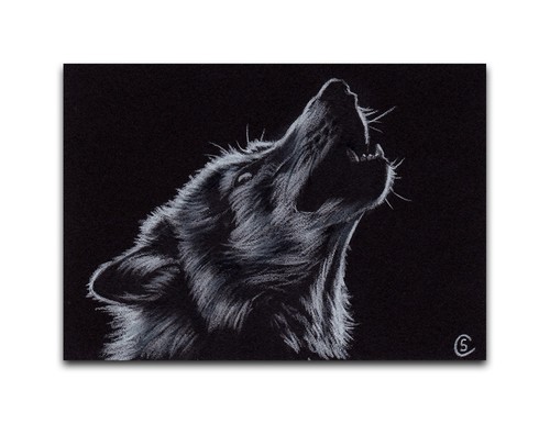 ACEO original art WOLF miniature wild dog ATC card 2.5"x3.5" animal painting