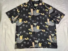 Vintage Paradise Found Hawaiian Aloha Shirt 2XL XXL Silk Short Sleeve Drinks
