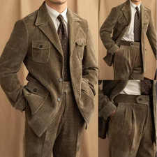 Business Betro Casual Corduroy Men's Suit Set Corduroy Coat Corduroy Straight