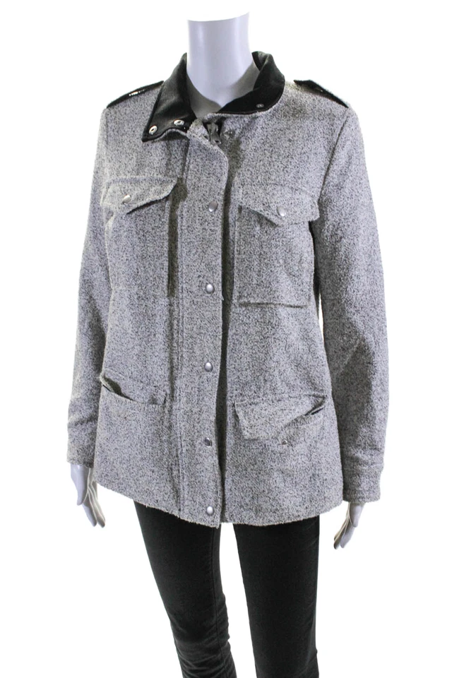 Chaqueta Club Monaco para mujer de algodón con textura y botones a presión blanca talla XS Foto 3 de 4