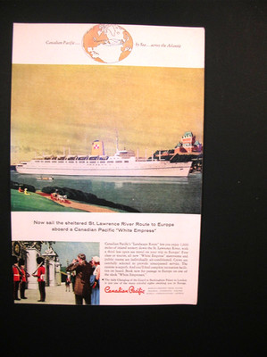 1958 Canadian Pacific White Empress Color Print Ad St. Lawrence River Frontenac