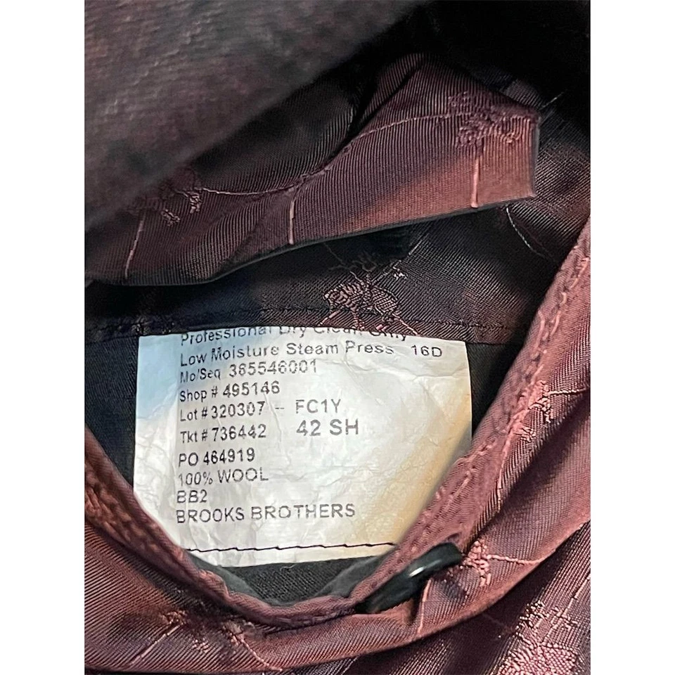 Blazer Brooks Brothers personalizado de lana a cuadros borgoña para hombre 42SH 2 botones Foto 3 de 4