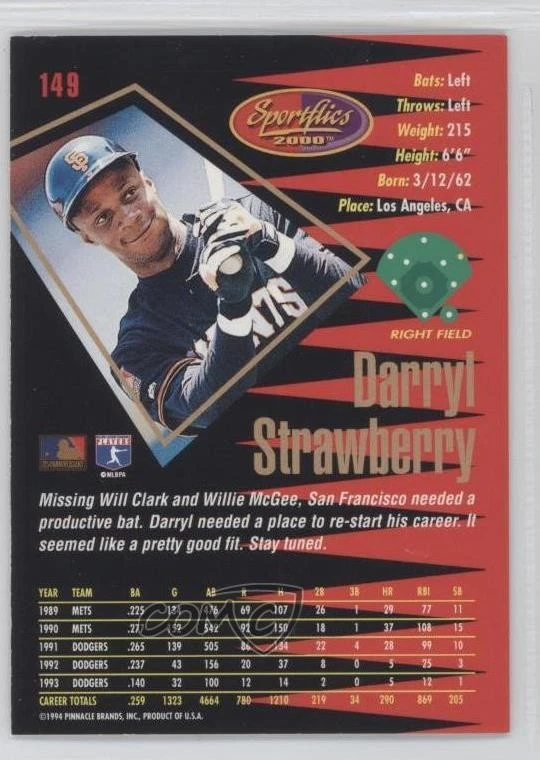 1994 Sportflics 2000 Rookie & Traded Darryl Strawberry #149 - Image 2 of 2