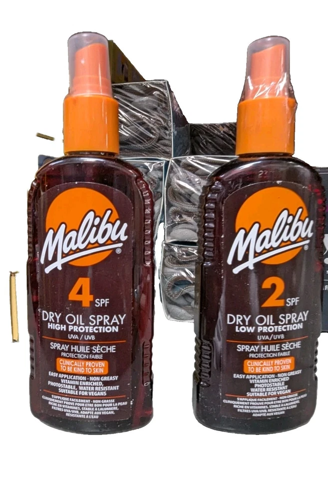 Malibu Dry Oil spray SPF 2 (low protection) and SPF 4 (High protection)