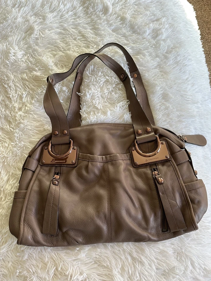 Bolso de Mano holgado de cuero marrón flexible vintage Y2K B. Makowsky de gran tamaño Foto 2 de 4