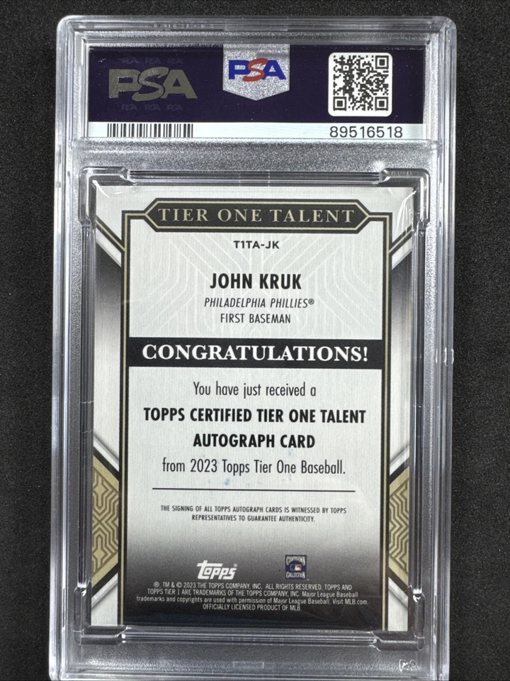 2023 Topps Tier One Tier One Talent Autographs John Kruk Auto /249 T1TA-JK PSA 8 - Image 2 of 2