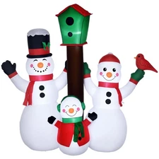 7ft Yard Inflatable: Lighted Snowman with Bird and Colorful Birdhouse Scene