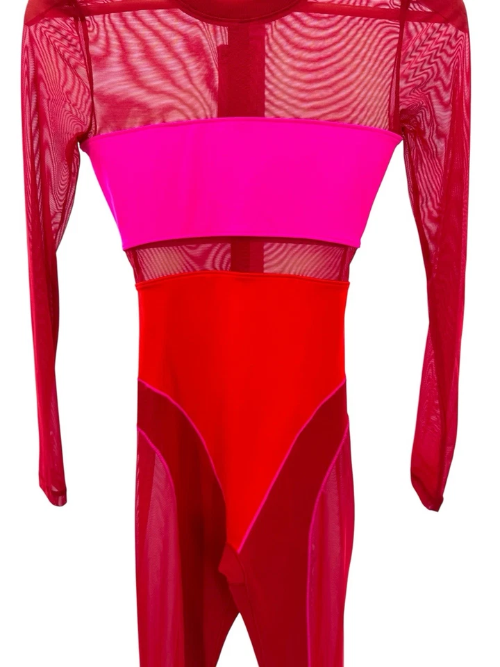 Adidas Ivy Park Catsuit Red Pink Mesh Long Sleeve Bodysuit NWT Small Beyoncé - Image 4 of 4