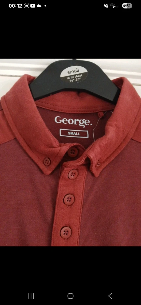 George Men's Short Sleeve Collared Polo Shirt Solid Burgundy Size S Regular