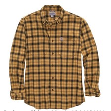 Carhartt Flannel Shirt Mens XL Tall Yellow Black Plaid Relaxed Fit Long Sleeve