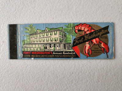 Fort Washington Hotel Restaurant Lobster Full Length Matchbook Cover.